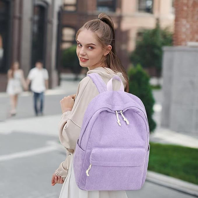 School Backpack for Teens Large Corduroy Bookbag Lightweight 15.6 inch Laptop Bag for Girls Women Casual High School College