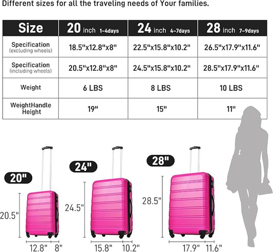 Merax Luggage Sets of 3 Piece Carry on Suitcase Airline Approved,Hard Case Expandable Spinner Wheels (Pink)