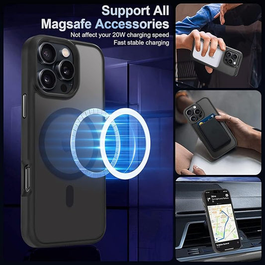 MOCCA Strong Magnetic for iPhone 16 Pro Phone Case, [Compatible with Magsafe][16FT Mil-Grade Drop Protection] Slim Thin Translucent Matte Protective Cover Case for iPhone 16 Pro Case, Black