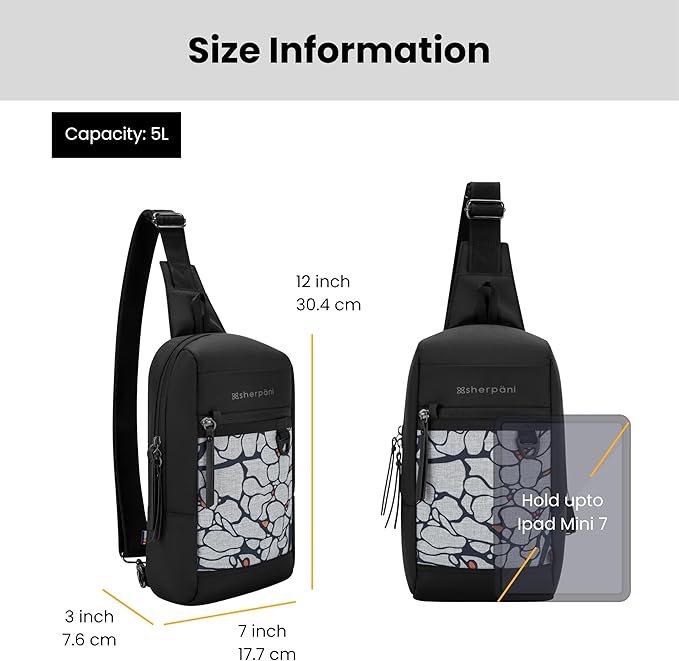 Sherpani Metro, Anti Theft Sling Bag, Sling Backpack, 5L Travel Bag, Shoulder Chest Purse, Crossbody Backpack for Women, Metal Hardware, Travel Gift (Sakura Pro)