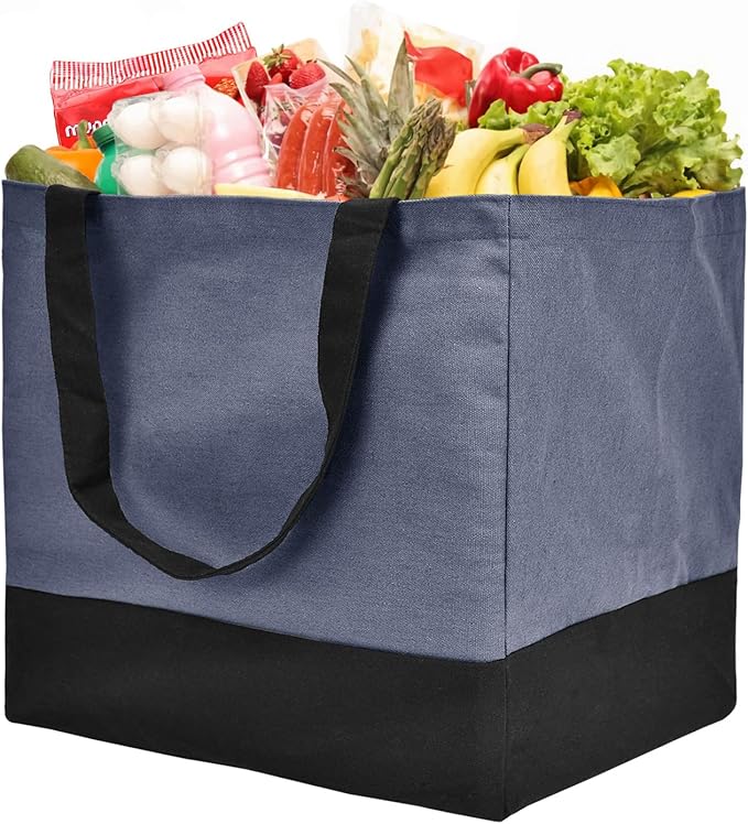 Canvas Reusable Grocery Bags Heavy Duty, 8.3 gal Foldable Large Canvas Tote Bag with Handles, Holds 60 lbs Canvas Shopping Bags, 1 Pack