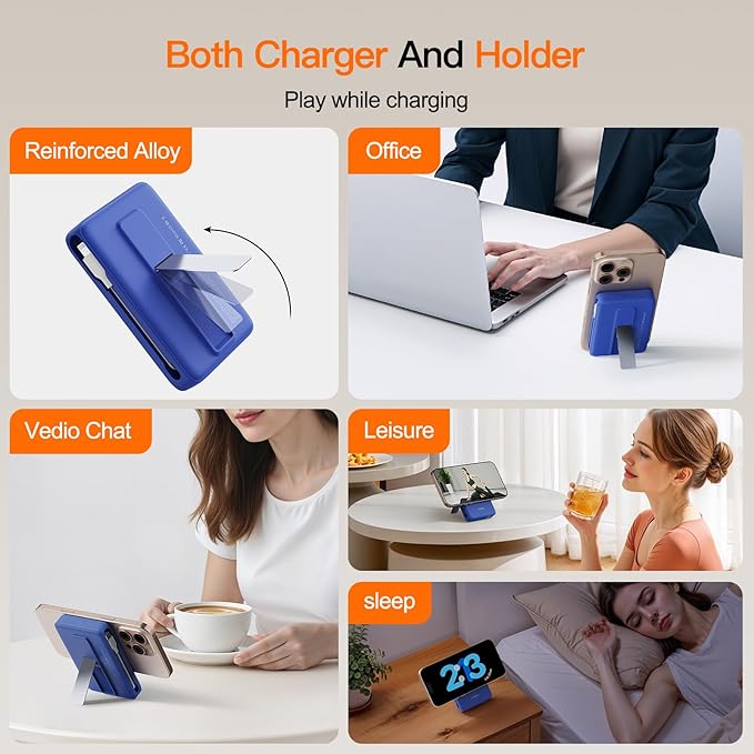 2025 Magnetic Battery Pack 16800mAh Mobile Power Bank, Portable Charger with Foldable Stand and Built-in Cable, 20W USB-C Fast Charging, Suitable for iPhone 17/16/15/14/13/12 Series