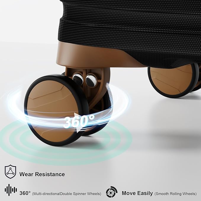 Joyway Carry On Luggage 20 Inch Expandable Suitcase with Spinner Wheel, 4 Piece Hard Shell Luggage Set with TSA Lock(Black brown)