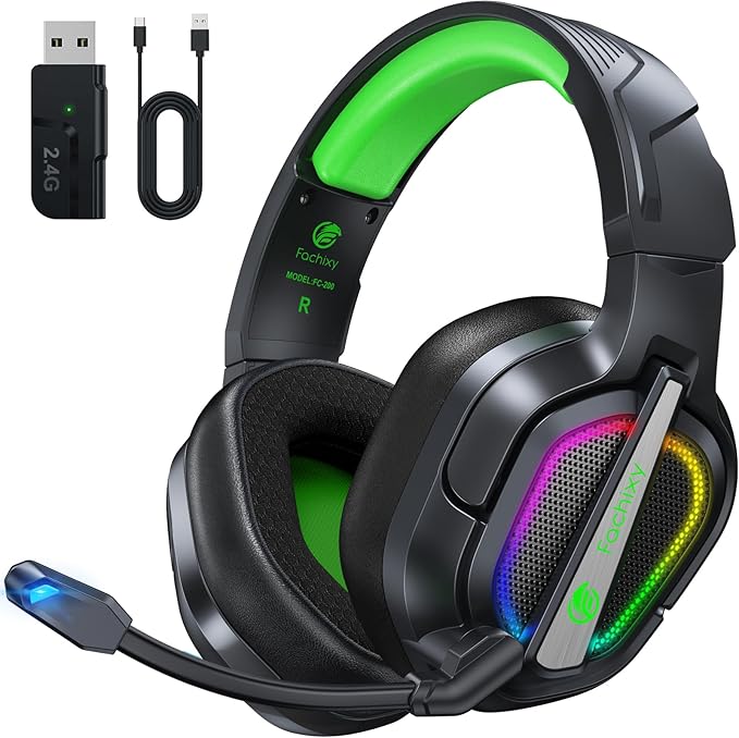 FC200 Wireless Gaming Headset for PS5, PS4-2.4GHz USB Foldable Headphones with Mic - 3D Stereo Bluetooth Headset with 50Hrs Battery Life, for Switch, PC, Mac, Mobile