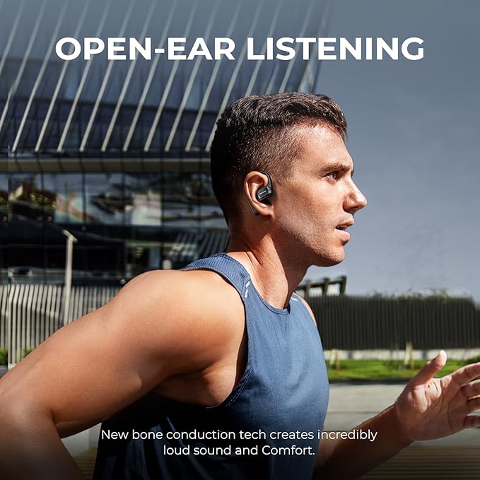 JOYWISE True Wireless Bone Conduction Headphones, Bluetooth 5.4 AI Music Generator Open Ear Earbuds with 30 Hrs Playtime, Ultra Lightweight, IP68 Waterproof, Design for Cycling, Running, Black