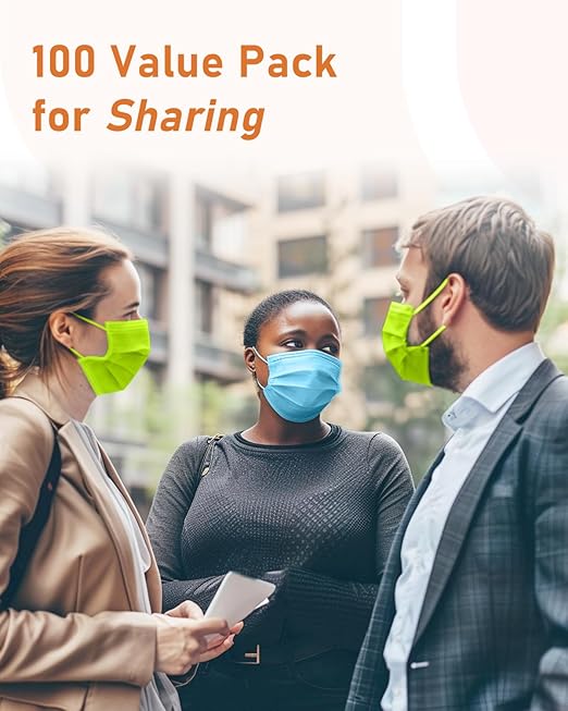 Face Masks Disposable 100 Pack, 4 Ply ASTM Level 3 Medical Grade, FSA/HSA Eligible, Breathable for Adult Outdoor Protection, Individually Wrapped for Home, School & Office, Tropical Lagoon