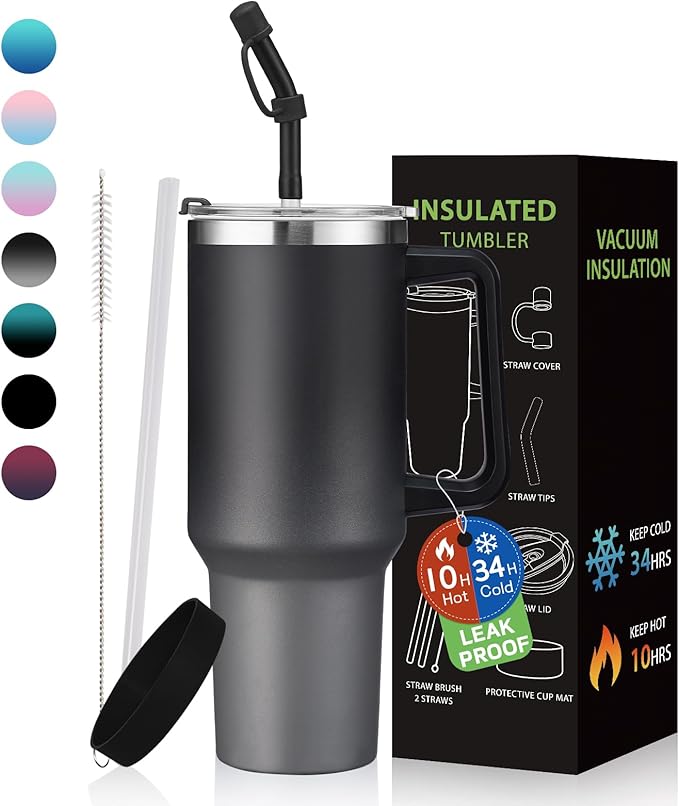 40 oz Insulated Tumbler for 100% Leak Proof, Stainless Steel Reusable Cups with Lids and Straws, Double Wall Vacuum Coffee Travel Mug Gift for Family Friends Teachers, Dishwasher Safe, BPA Free