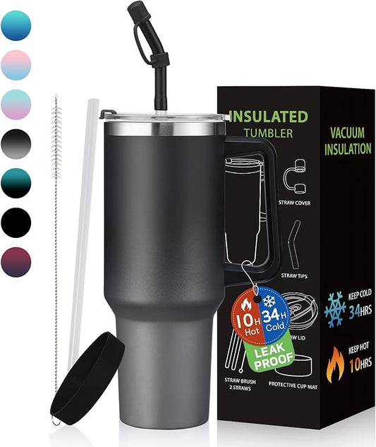 40 oz Insulated Tumbler for 100% Leak Proof, Stainless Steel Reusable Cups with Lids and Straws, Double Wall Vacuum Coffee Travel Mug Gift for Family Friends Teachers, Dishwasher Safe, BPA Free