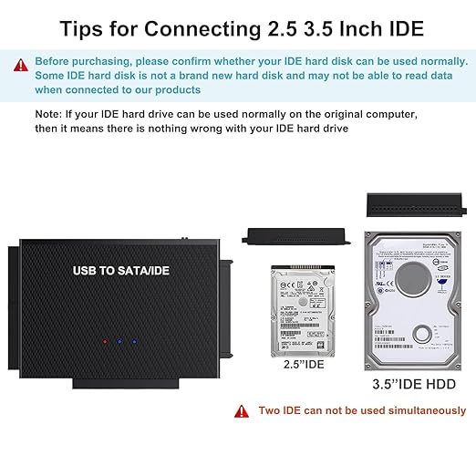 USB C to IDE SATA Hard Drive Reader, Upgraded Reader Ultra Recovery Converter Universal Hard Drive Adapter Kit for 2.5/3.5 HDD/SSD Hard Drive Disk, Include 12V/2A Power Adapter