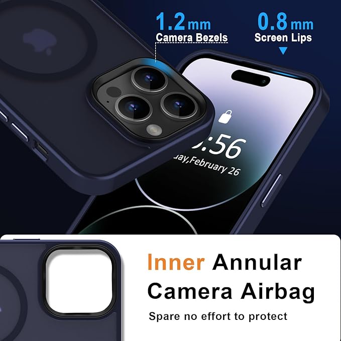 MOCCA Strong Magnetic for iPhone 14 Pro Max Case [Compatible with Magsafe] [10FT Military Grade Protective] Translucent Matte Slim Shockproof Case for iPhone 14 Pro Max 6.7"- Deep Blue