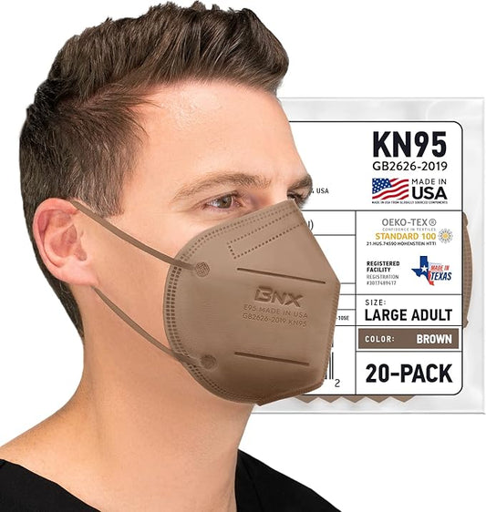 BNX KN95 Face Masks Made in USA (Adult Large, Adult Medium, Kids Small) (Earloop) (Model: E95/E95M/E95S)