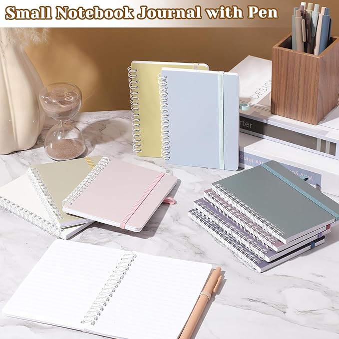 Fulmoon 100 Set A6 Spiral Notebook with Ballpoint Pen in 10 Colors 50 Sheets, 4" x 6" Bulk Ruled Small Notebooks Journals for Back to School Supplies Students Gifts Office Coworkers (Soft Pastels)