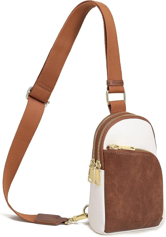 INICAT RFID Blocking Sling Bag Leather Crossbody Bags for Women Fanny Pack Cross Body for Woman Chest Bag for Travel 1.9L