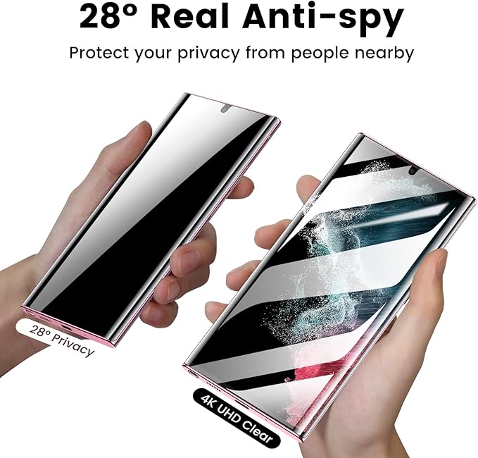 MOHAVE 2 Pack [Auto Alignment/Dust Removal] Privacy Screen Protector for Samsung Galaxy S22 Ultra 5G 6.8″, 3D Curved Anti Spy Private Film, 7H Hybrid Material, 100% Ultrasonic Fingerprint ID