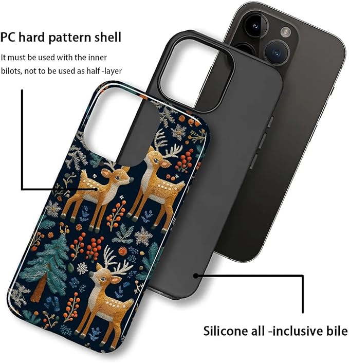 Case for iPhone 13 Pro Case,Cute Christmas Reindeer Design - Hybrid Dual Protection Silicone + Hard PC Shockproof Full Body Cover Slim Anti-Scratch Protective Case for Men Women