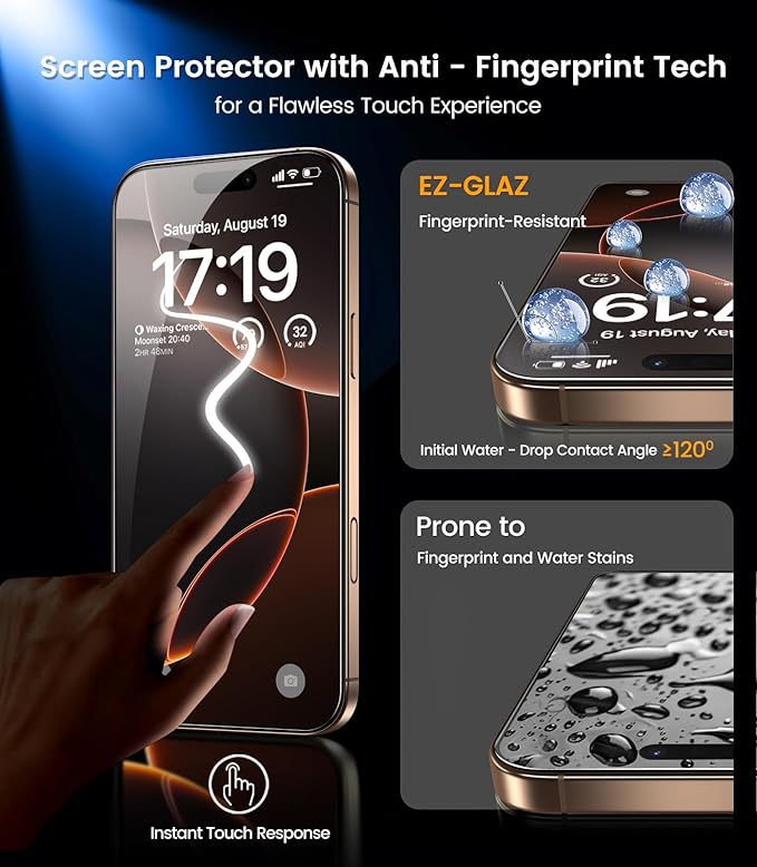EZ-GLAZ- 4 Pack for iPhone 16 Pro Max Privacy Screen Protector [6.9"] With 2 Pack Camera Lens Protector, 9H+ Hardness 12FT Military Grade Shatterproof Scratch Resistant Durable Tempered Glass Film with Flawless Fit Kit