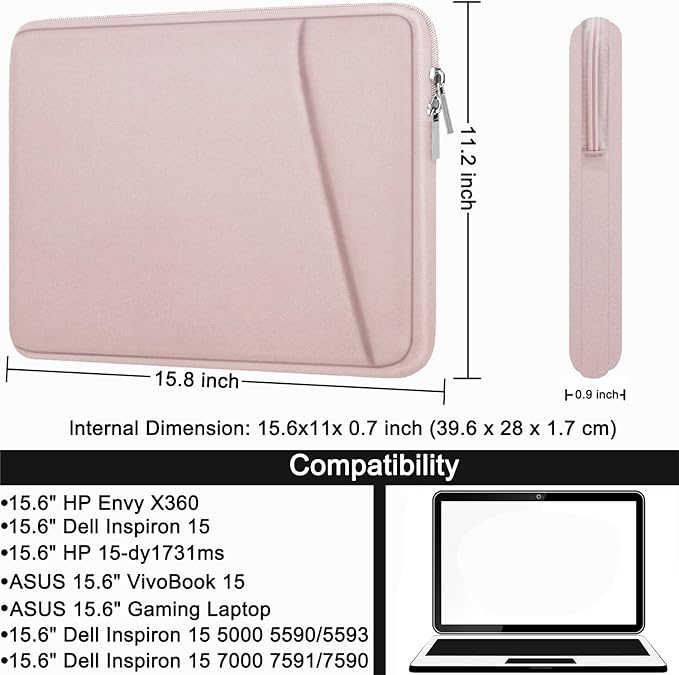 Laptop case 15.6 inch, Durable Briefcase Shockproof Protective Cover, Handbags Portable Laptop Bag for 15.6 inch HP Dell Asus Lenovo Notebook Computer Sleeve with Front Pocket, Pink