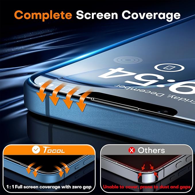 TOCOL for iPhone 13 mini Screen Protector 9H Hardness Military Grade Shatterproof HD Tempered Glass Full Coverage Easy Installation Case Friendly 2 Pack