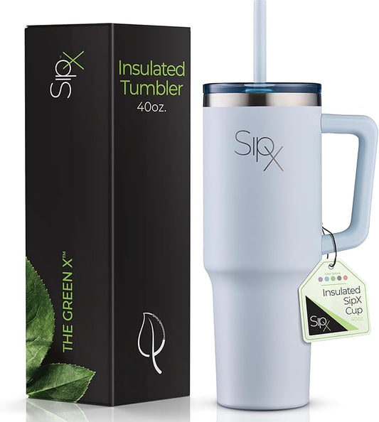 SIPX™ Insulated Tumbler With Lid And Straw, 40oz. Tumbler With Handle Keeps Cold 12 Hours, Water Bottle Thermos With Lid, BPA-Free Reusable Insulated Coffee Tumblers, Travel Mug Great For Beach Party