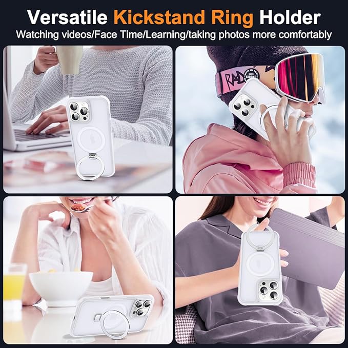 Compatible with iPhone 16 Pro Case with Invisible Magnetic O-Ring Stand Military-Grade Phone Case for iPhone 16 Pro 6.3" [Compatible with Mag-Safe][Great Grip Feeling],Translucent