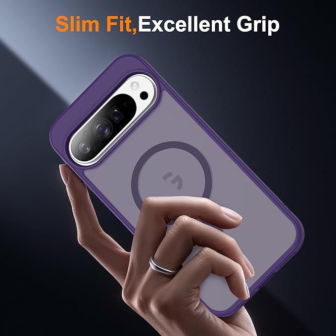 Compatible with Google Pixel 9 Pro XL Case with Magnetic [Compatible with Mag-Safe][Military Grade Drop Protection] Slim Translucent Matte Phone Case with Anti-Fingerprint Tech, Purple