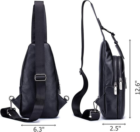 BULLCAPTAIN Genuine Leather Men Sling Bag Casual Travel Hiking Chest Bag Crossbody Shoulder Backpack