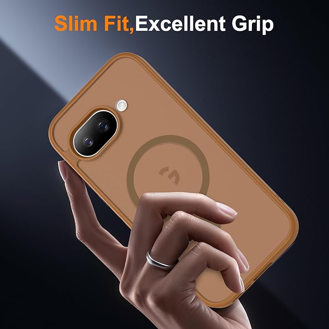 Compatible with Google Pixel 9A Case with Magnetic [Compatible with Mag-Safe][Military Grade Drop Protection] Slim Translucent Matte Phone Case with Anti-Fingerprint Tech, Brown