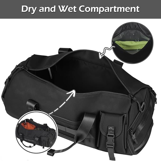 ArcEnCiel Medium Tactical Duffle Bag Men Gym Pack Molle Shoulder Bags Shoes Storage Sports Handbag with Patch(Black)