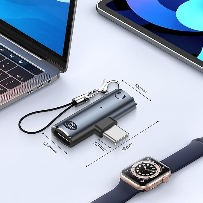SinLoon USB C to 3.5mm Audio Adapter USB Type C to Aux Female Headphones Jack& 100W 2-in-1 PD Power Supply Adapter DAC USB C Headphone Adapter for USB C Devices Without 3.5mm Interface