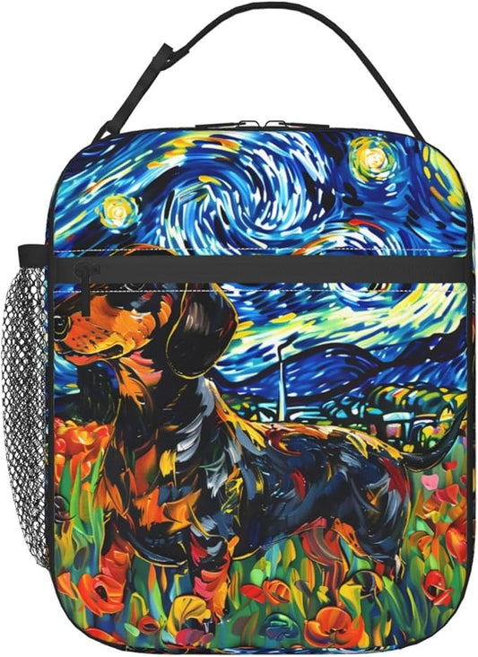 Cute Dog Lunch Box for Women Girls Kids, Insulated Cooler Puppy Lunch Bag for School, Picnic, Office, Work, Travel, Portable Reusable Thermal Tote Polyester Lunch Bags (Cute Dachshund)