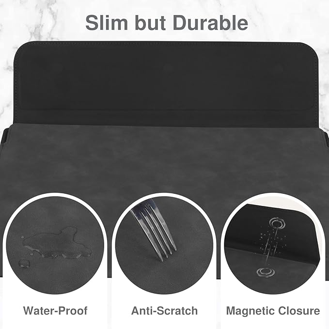 Allinside 13-14 Inch Laptop Sleeve Case for MacBook Pro 14" 2021-2024/MacBook Air 13" 2010-2017/MacBook Pro 13" 2010-2015, Waterproof PU Leather Sleeve Cover with Stand & Accessory Pouch, Black