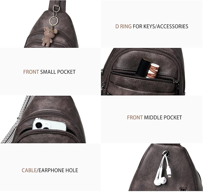 Sling Bag for Women Crossbody Fanny Pack Sling Purse Backpack Vegan Leather Travel Cross Over Shoulder Bag Coffee