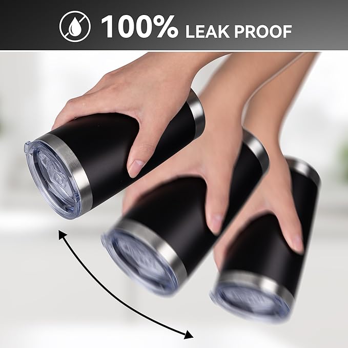 20 oz Tumbler Stainless Steel Tumblers Bulk with Lid Double Wall Insulated Coffee Tumbler Cups for Hot & Cold Drinks Powder Coated Travel Coffee Tumbler Mug Metal (Black, 1 pack)