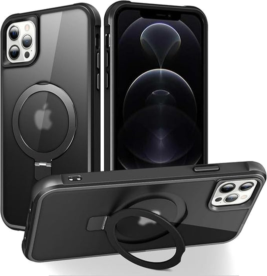 Compatible with iPhone 12 Pro Max Case & iPhone 13 Pro Max Case with Invisible Magnetic O-Ring Stand Translucent Phone Cases 6.7" [Compatible with Mag-Safe][Great Grip Feeling], Black