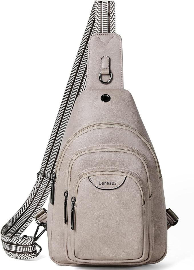 Crossbody Sling Bag for Women Men Anti Theft Cross Body Fanny Pack Belt Bag Purse Gifts for Women Faux Leather, Light Grey