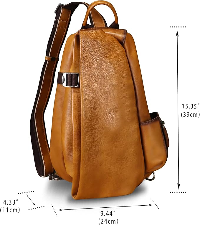 Genuine Leather Sling Bag Crossbody Purse Handmade Hiking Daypack Motorcycle Bag Retro Shoulder Backpack Vintage Chest Pack (Brown)
