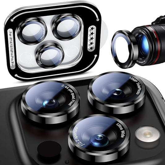 Uyiton for iPhone 17 Pro Max/17 Pro/16 Pro Max/16 Pro/15 Pro Max/15 Pro/14 Pro Max/14 Pro Camera Lens Protector - Military-Grade Tempered Glass Metal Camera Cover, Easy to Install, Black