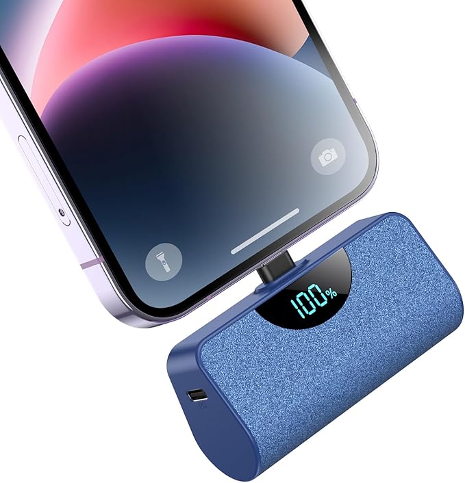 Mini Portable Charger Power Bank for iPhone, 5200mAh External Battery Charging Bank, 20W PD Fast Charging Battery Pack Portable Phone Charger for iPhone 14 Pro Max/14/13/12/11/XR/X/8/7/6/SE (Blue)