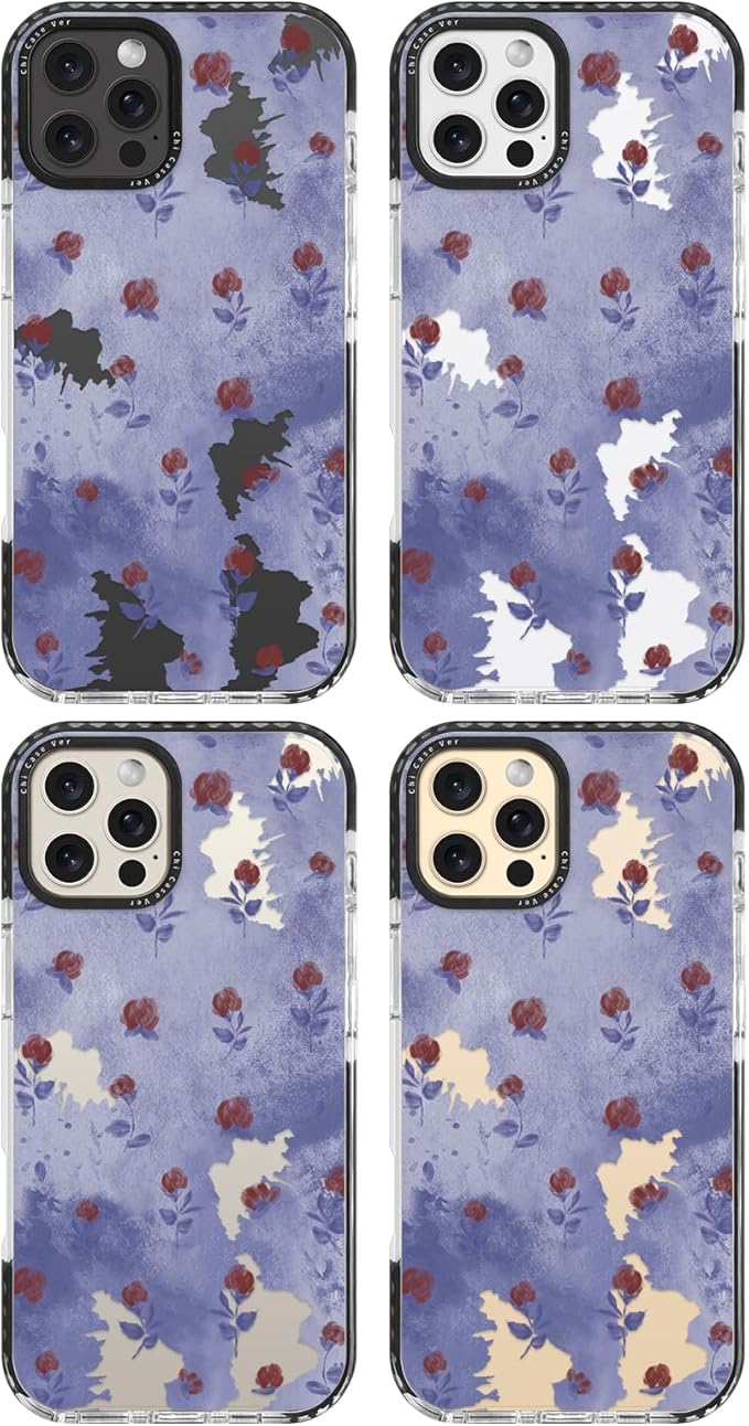 for iPhone 16 Pro Case, Vintage Watercolor Rose Pattern, Military-Grade Drop Protection, Cute Soft Slim TPU Protective Cover with Camera Lens Protection for Women & Girls