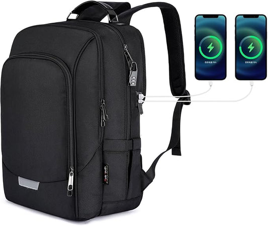 Laptop Backpack for Men & Women - USB Charging Port Anti Theft Water Resistant Business College Backpack Fits 15.6 Inch Laptop,Black 30L