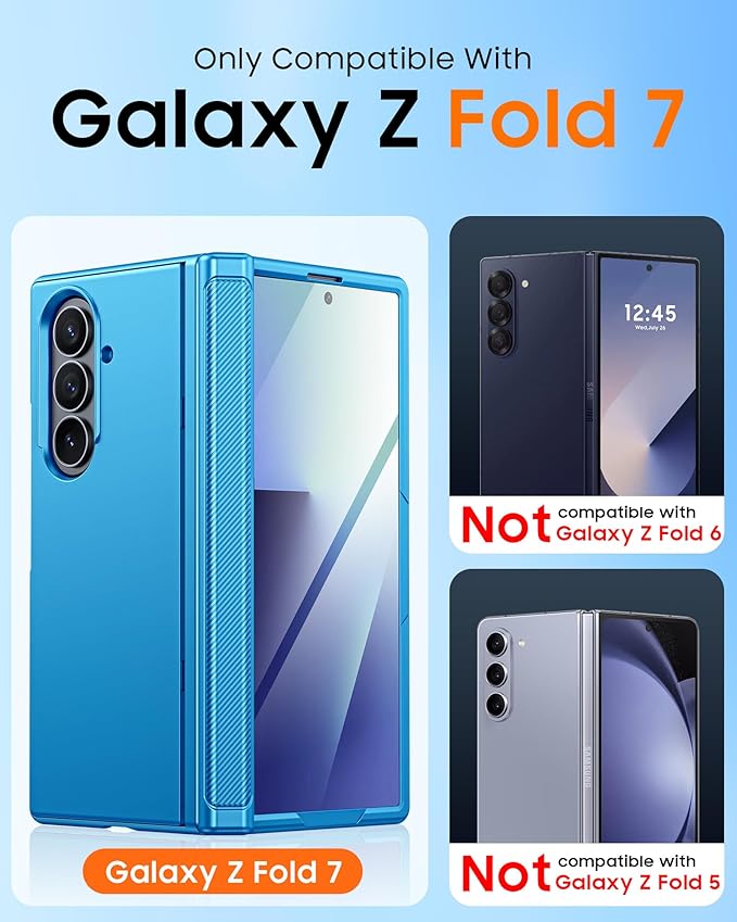 CENMASO Magnetic for Samsung Galaxy Z Fold 7 Case with Stand, Fit for Magsafe, Hinge Protection, Screen Protector, Built-in Hidden Kickstand, Slim Shockproof Phone Case for Galaxy Z Fold 7-Lake Blue
