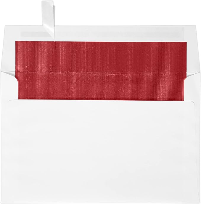 LUXPaper A9 Foil Lined Invitation Envelopes | Peel & Press | 5 3/4" x 8 3/4" | White w/Red LUX Lining | 60lb. Text | 50 Qty
