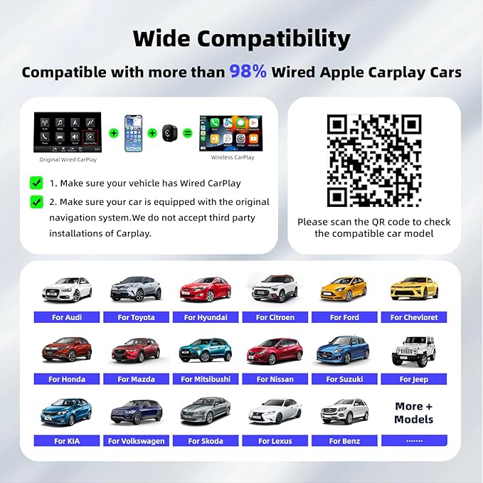 Wireless CarPlay Adapter for iPhone, Mini USB Design for Cars with Wired CarPlay, Fast Connection,5.8GHz WiFi,No Delay, Compatible with iOS 10+ & iPhone 6+, USB/Type C,Plug and Play (Black)