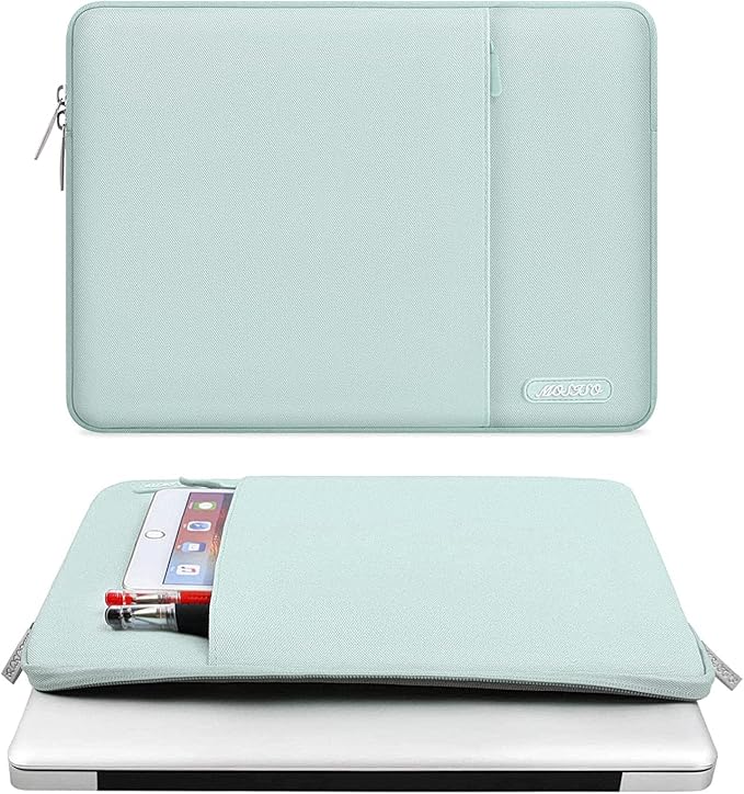 MOSISO Laptop Case 16 inch, 15-15.6 inch Laptop Sleeve Compatible with MacBook Pro 16 M4 M3 M2 M1, HP Acer Dell Lenovo ASUS Notebook, Polyester Vertical Computer Sleeve Bag with Pocket, Mint Green