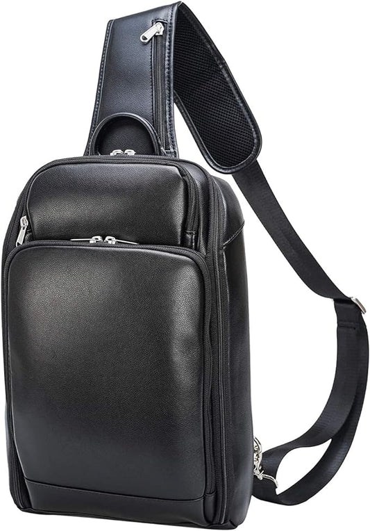 Polare Modern Style Sling Shoulder Bag Men’s Travel/Hiking Daypack with Full Grain Italian Leather and YKK Zippers