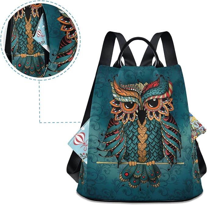 ALAZA Owl Print Ethnic Backpack Purse for Women Anti Theft Fashion Back Pack Shoulder Bag