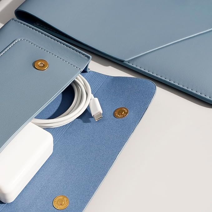 PU Leather Laptop Sleeve Compatible with New 14 inch MacBook Pro A2992 A2918 A2779 A2442,Old MacBook Pro Air 13, Surface Laptop 5th Gen 13.5, Thinkpad X1 Carbon 14 Set of 4PCS Color Blue