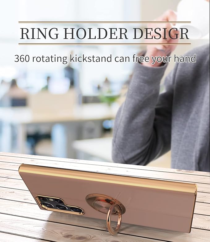 Tnarru Compatible for Samsung Galaxy S22 Ultra Case with Ring Holder Kickstand [with Magnetic] Soft TPU Shockproof Electroplated Protective Phone Case for Galaxy S22 Ultra 5G Pink