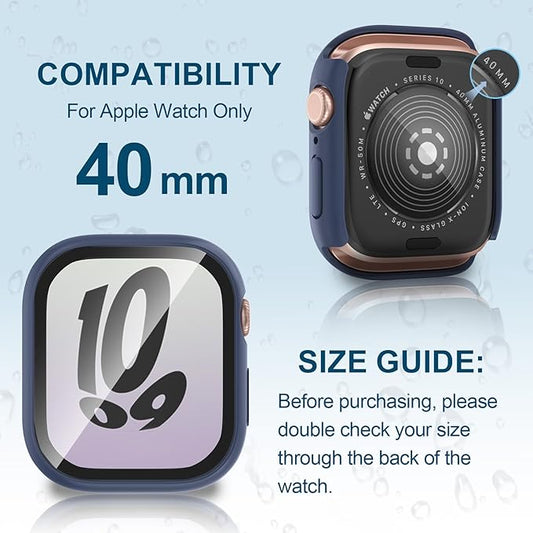 2 in 1 Waterproof Case for Apple Watch Screen Protector SE SE 2 SE 3(2025) Series 4 5 6 40mm Built-in Tempered Glass [Overal Protective] Ultra-Thin PC Bumper Cover Compatible iWatch