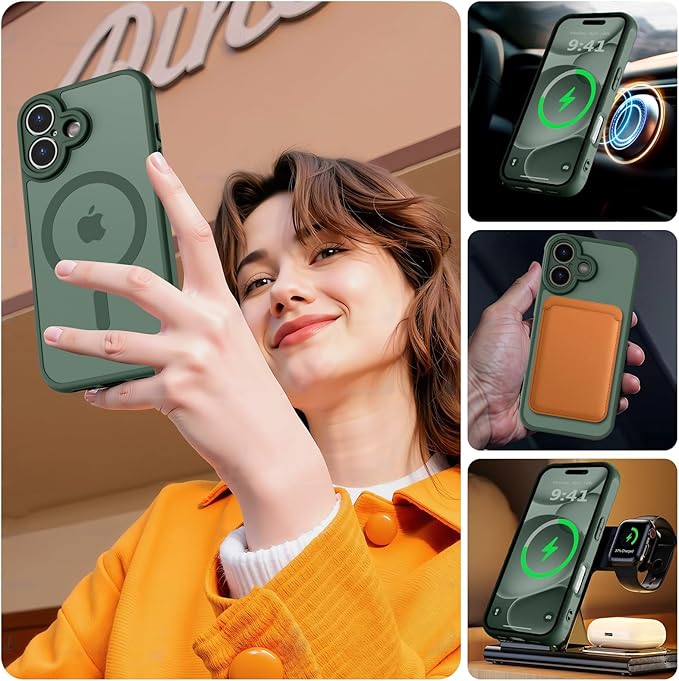 MOCCA Strong Magnetic Compatible with iPhone 17 Case [Compatible with Magsafe] [Full Camera Protection] Slim Translucent Matte Shockproof Phone Case Cover 6.3",Midnight Green
